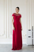 Red pleated beading evening gown